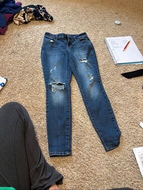 Maurices Dark Blue Distressed Skinny Jeans